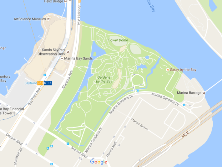 Gardens by the Bay: um incrível parque natural em Singapura 12 Mapa do Gardens by the Bay - fonte GoogleMaps