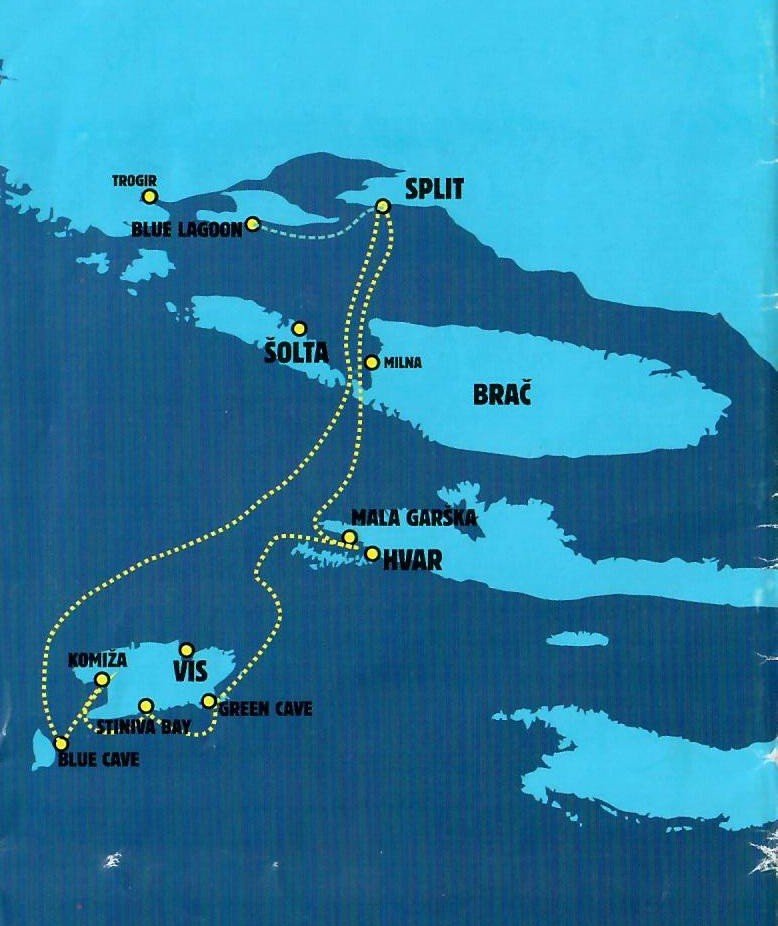 Split: passeio pelas ilhas Hvar, Brač e Sveti Klement 1 Trajeto do Passeio pelas Ilhas ao Redor de Split