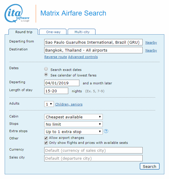 Pesquisando melhores datas para viajar, Matrix, Itasoftware Pesquisando melhores datas para viajar, Matrix, Itasoftware