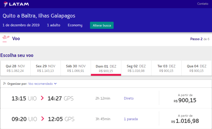 Passagem Aérea para a Ilha de Baltra, Galápagos - Latam Brasil Passagem Aérea para a Ilha de Baltra, Galápagos - Latam Brasil