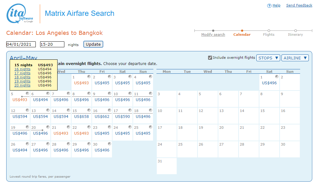 Airfares for different lengths of stay, Matrix Itasoftware Airfares for different lengths of stay, Matrix Itasoftware