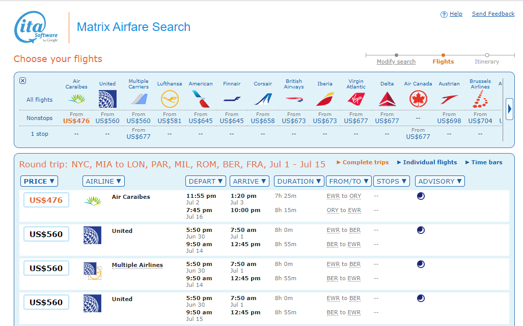 Matrix: the most powerful tool to find cheap airline tickets 5 Multiple Airport Option Search Results, ITA Matrix