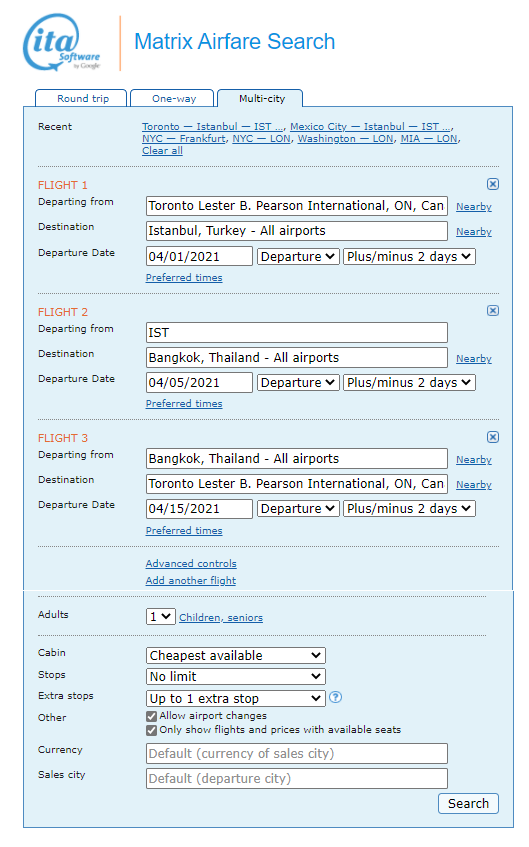 Matrix: the most powerful tool to find cheap airline tickets 8 From Toronto to Bangkok, connecting in Istanbul - Matrix Airfare Search
