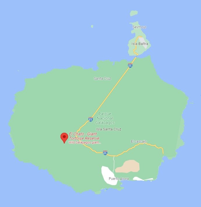 El Chato: o paraíso das tartarugas gigantes em Galápagos 10 Mapa da Ilha de Santa Cruz, Galápagos, Equador