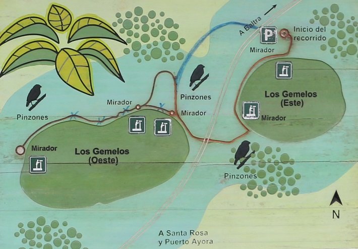 Los Gemelos: as incríveis formações vulcânicas em Galápagos 4 Mapa, Los Gemelos, Ilha de Santa Cruz, Galápagos, Equador